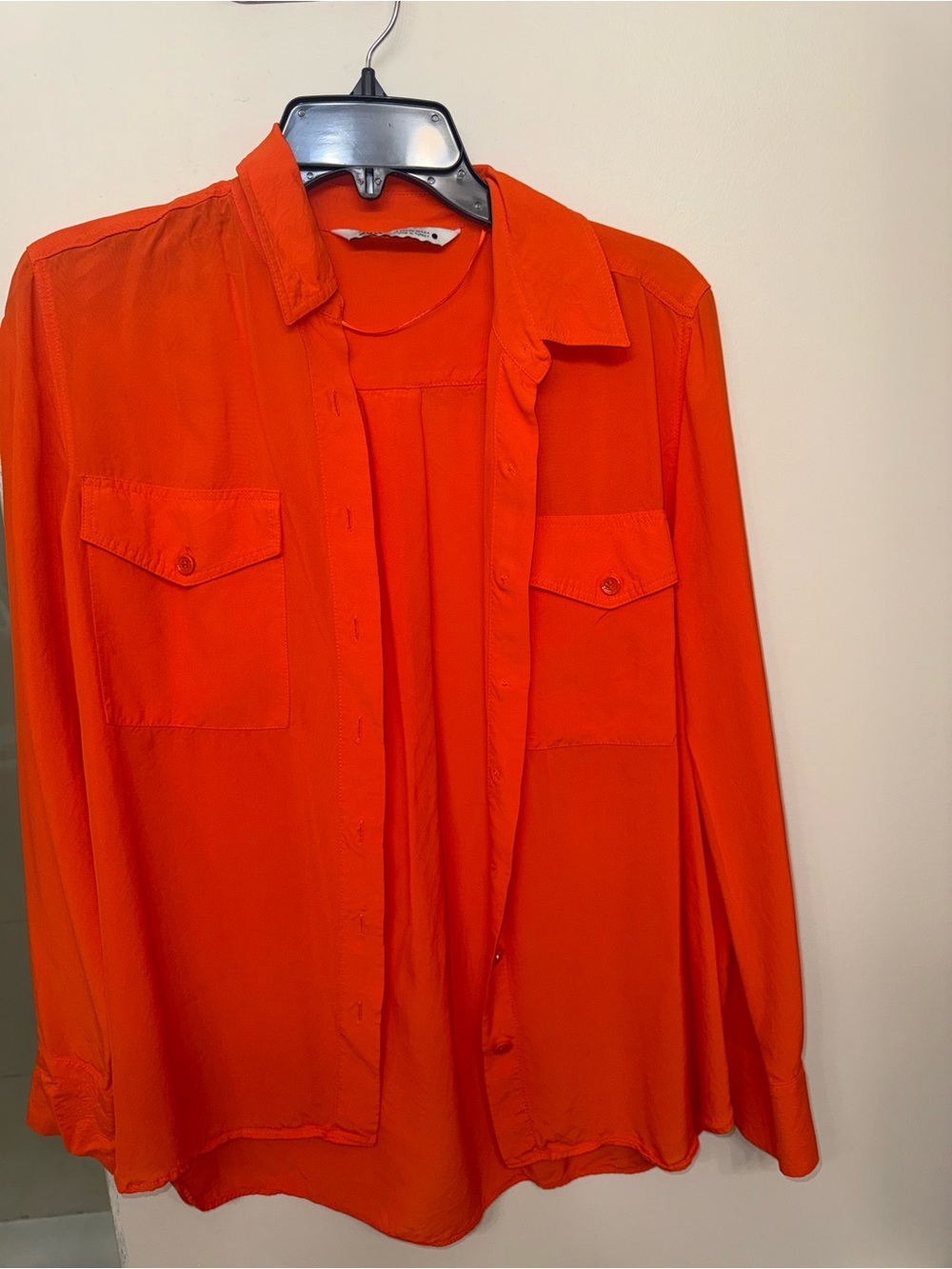 Zara Neon Orange Button-Front Blouse